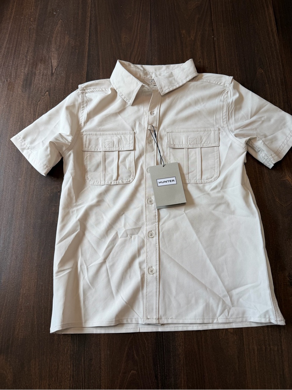 Hunter Kids Short-Sleeve Button-Down Shirt in Off-White